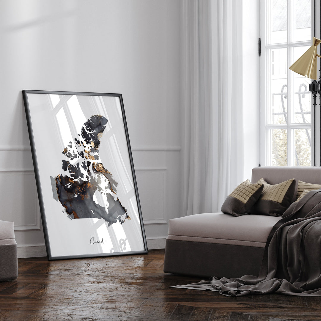 Canada Map Black & Gold Wall Art Print [EV]