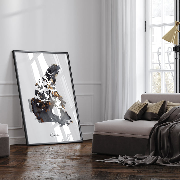 Canada Map Black & Gold Wall Art Print [EV]