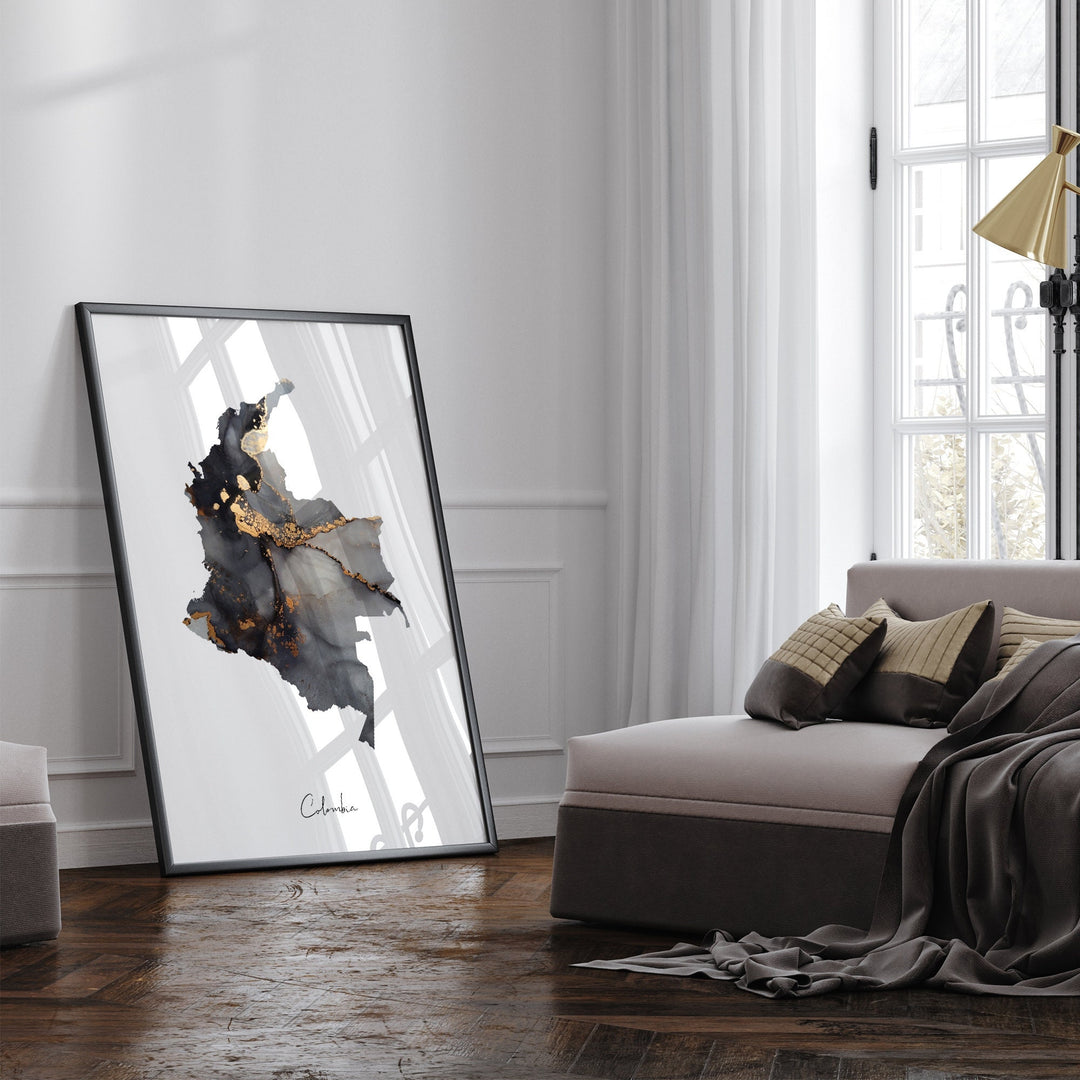 Colombia Map Black & Gold Wall Art Print [EV]