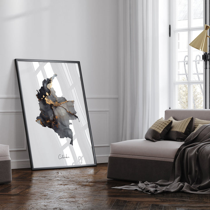 Colombia Map Black & Gold Wall Art Print [EV]