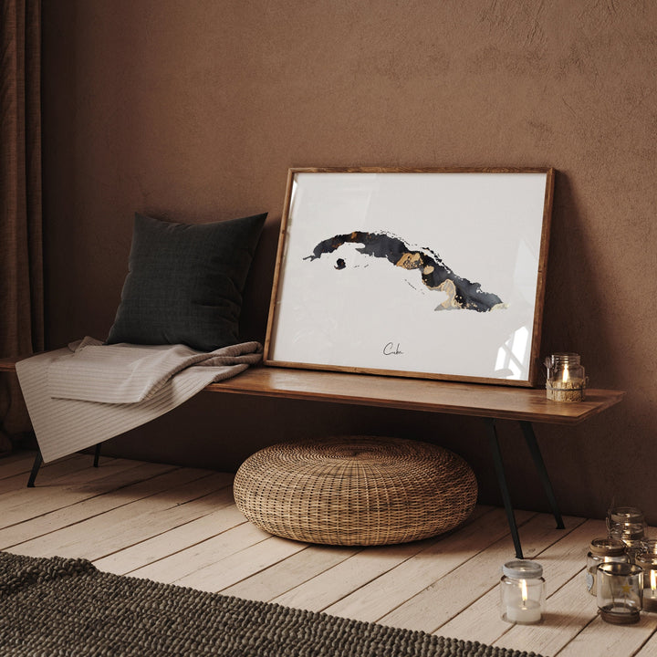 Cuba Map Black & Gold Wall Art Print [EV]