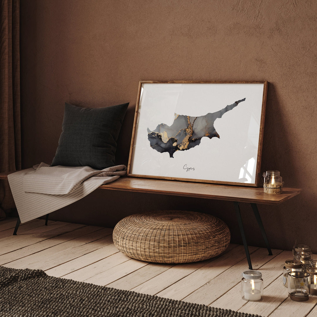 Cyprus Map Black & Gold Wall Art Print [EV]