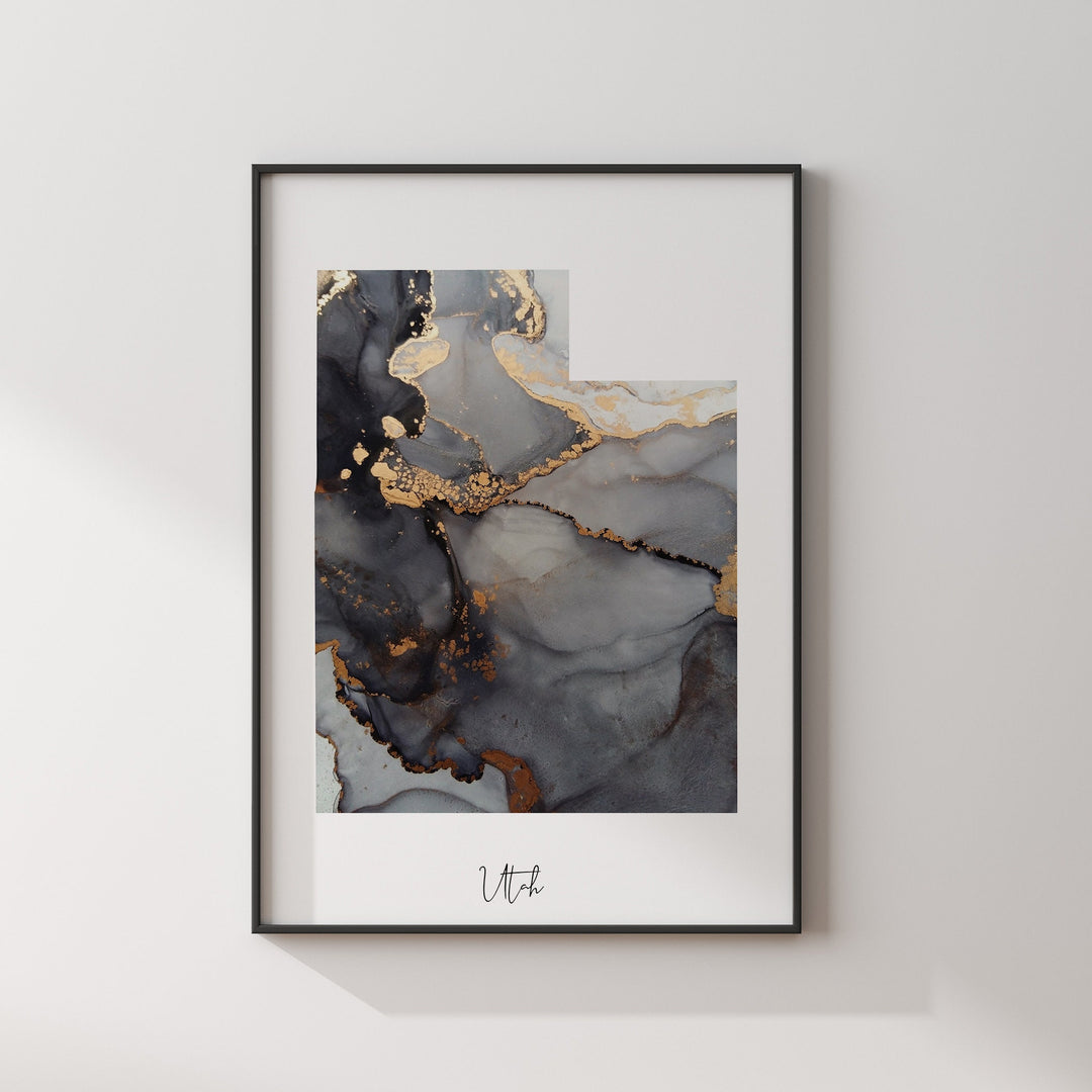 Utah Map Black & Gold Wall Art Print US State | USA | United States of America [EV]