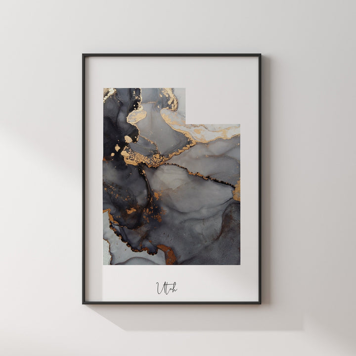 Utah Map Black & Gold Wall Art Print US State | USA | United States of America [EV]