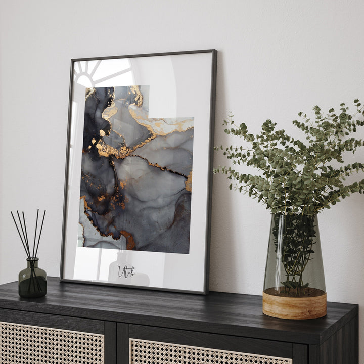 Utah Map Black & Gold Wall Art Print US State | USA | United States of America [EV]