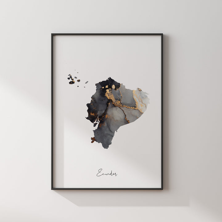 Ecuador Map Black & Gold Wall Art Print [EV]