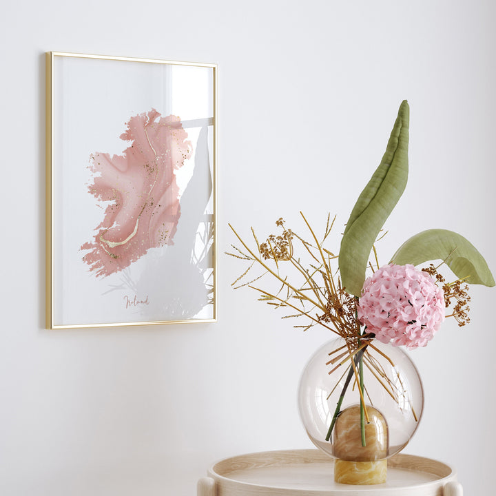 Ireland Map Pink and Gold Wall Art Print [EV]
