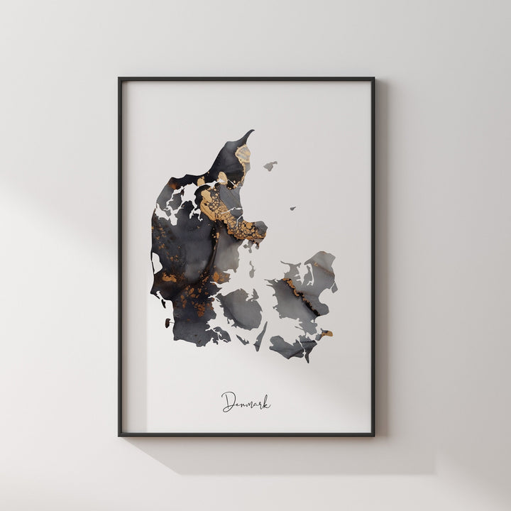 Denmark Map Black & Gold Wall Art Print [EV]