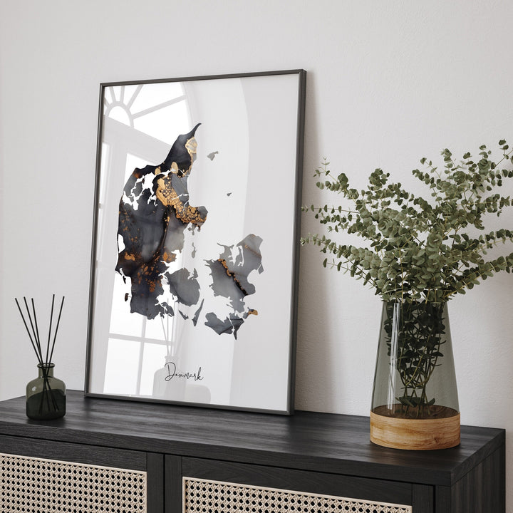 Denmark Map Black & Gold Wall Art Print [EV]