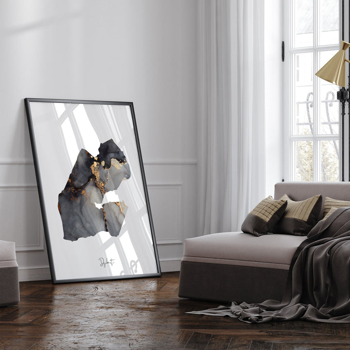 Djibouti Map Black & Gold Wall Art Print [EV]