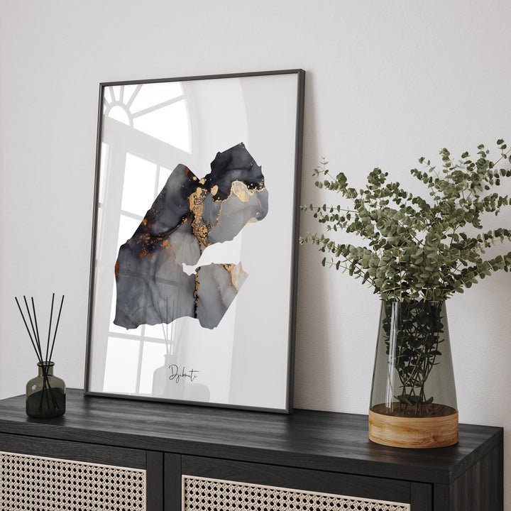 Djibouti Map Black & Gold Wall Art Print [EV]