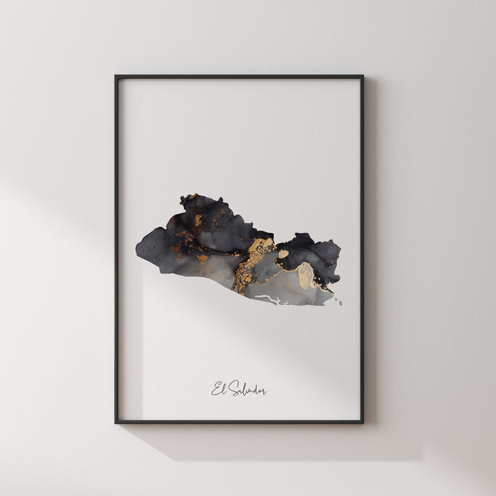 El Salvador Map Black & Gold Wall Art Print [EV]