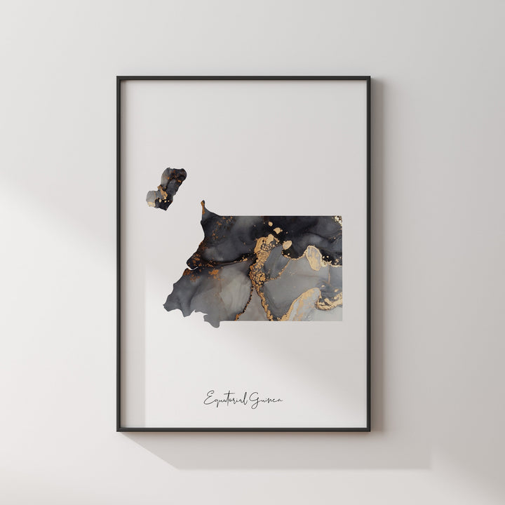 Equatorial Guinea Map Black & Gold Wall Art Print [EV]