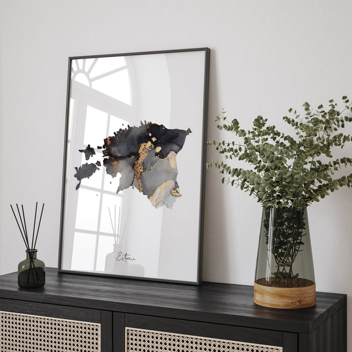 Estonia Map Black & Gold Wall Art Print [EV]