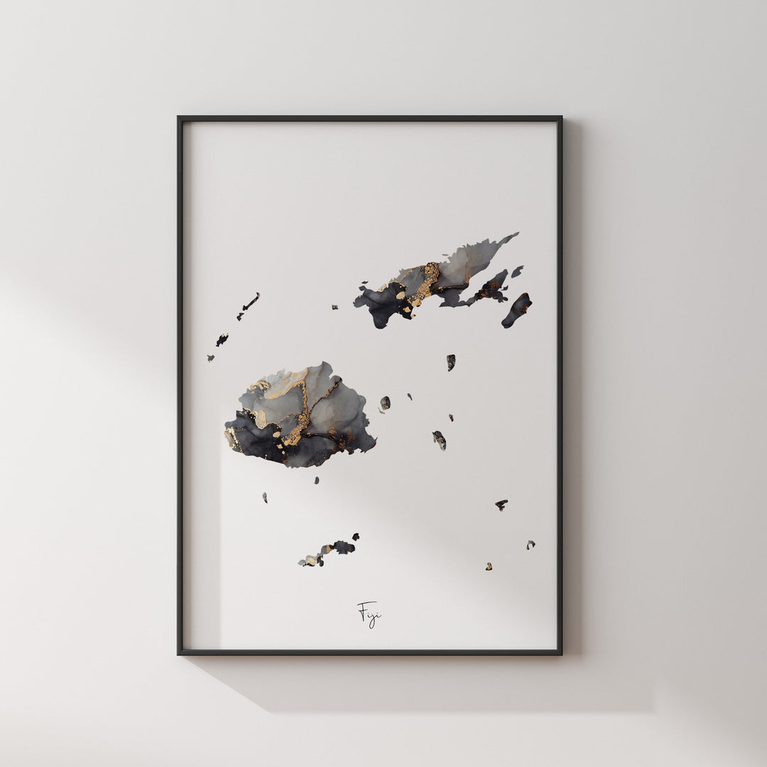 Fiji Map Black & Gold Wall Art Print [EV]
