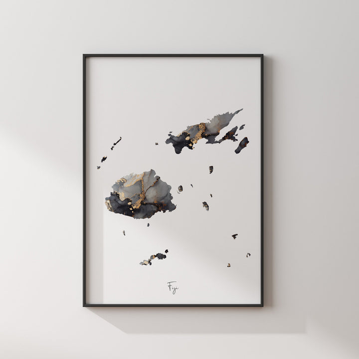 Fiji Map Black & Gold Wall Art Print [EV]