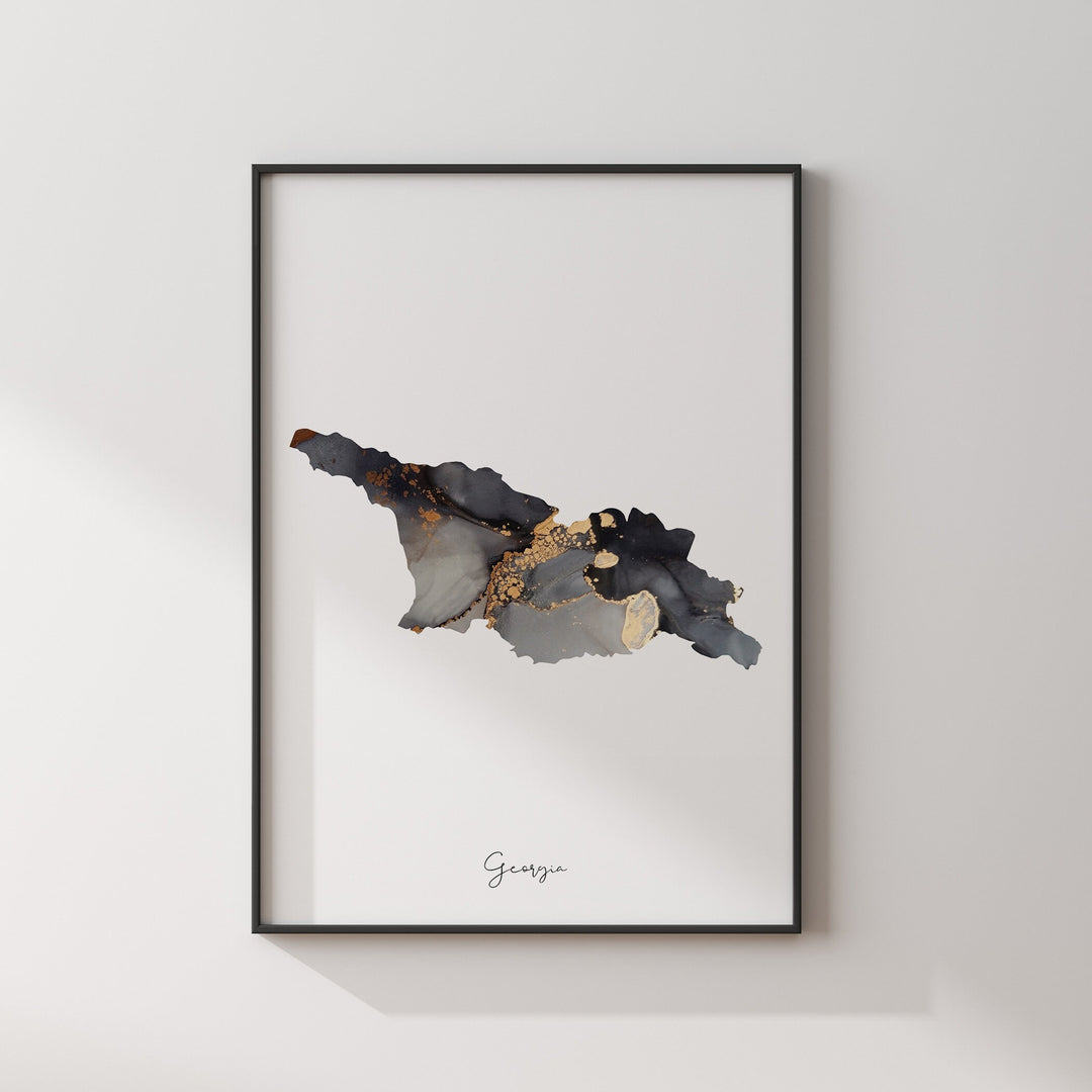 Georgia Map Black & Gold Wall Art Print [EV]