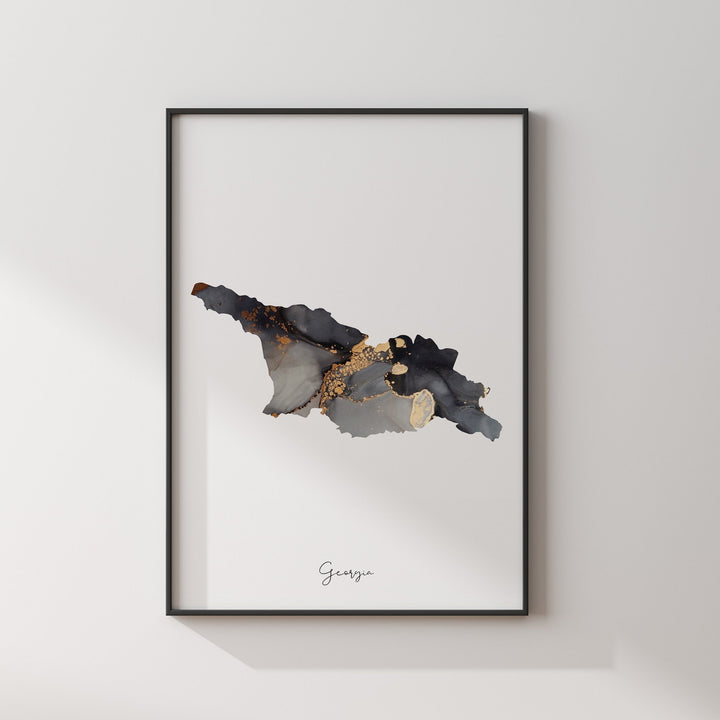 Georgia Map Black & Gold Wall Art Print [EV]