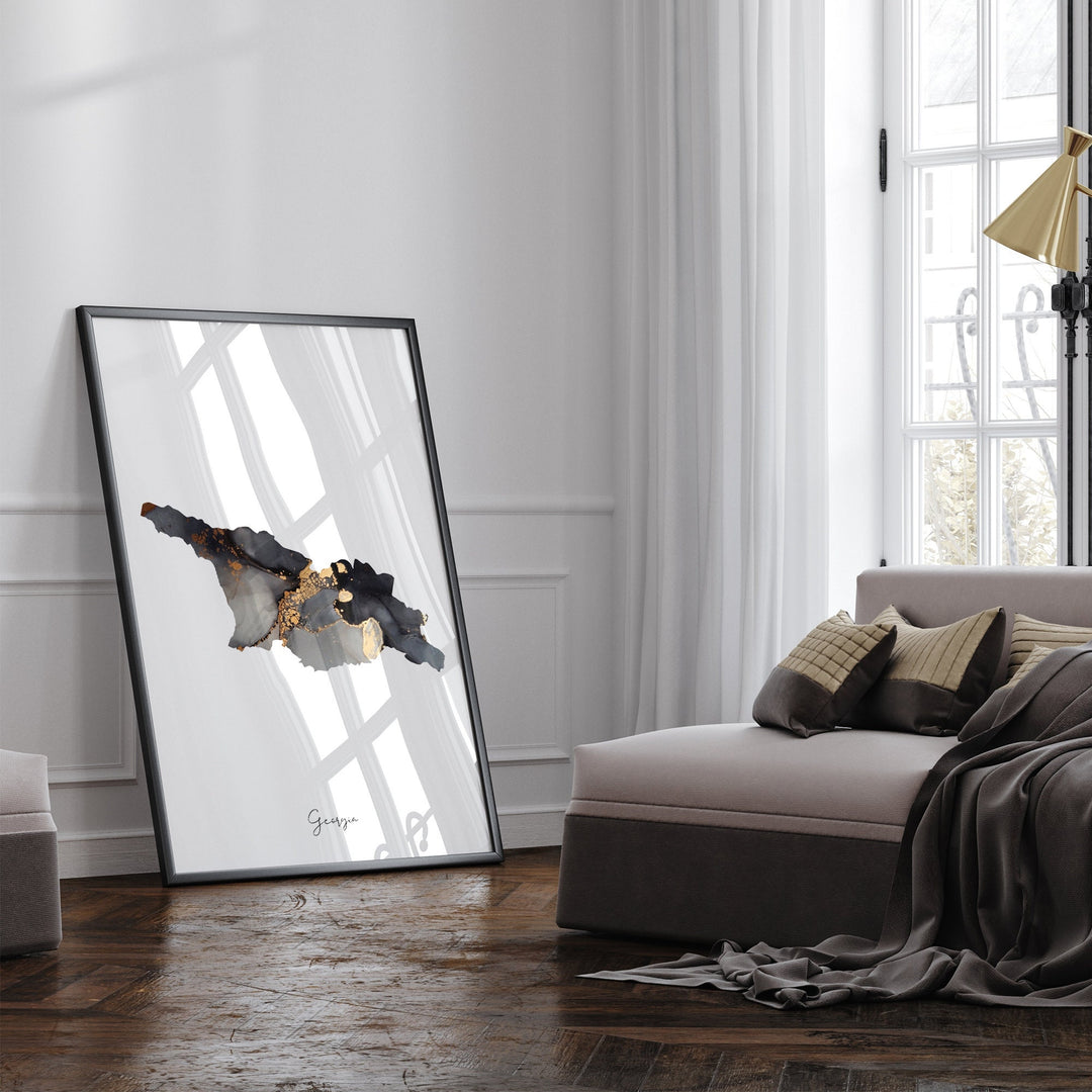 Georgia Map Black & Gold Wall Art Print [EV]