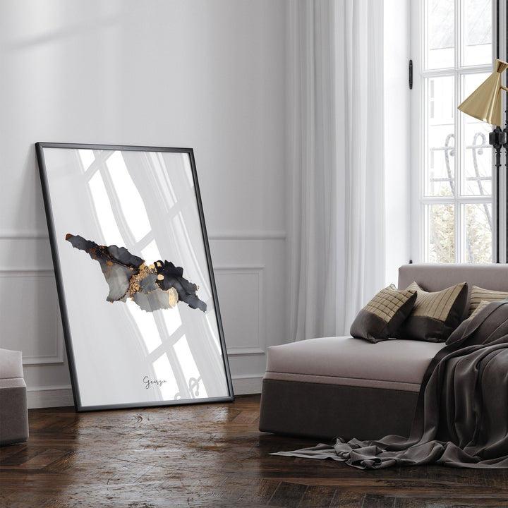 Georgia Map Black & Gold Wall Art Print [EV]