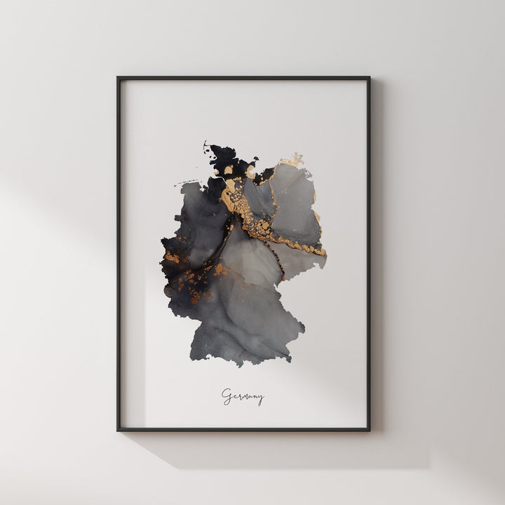 Germany Map Black & Gold Wall Art Print [EV]