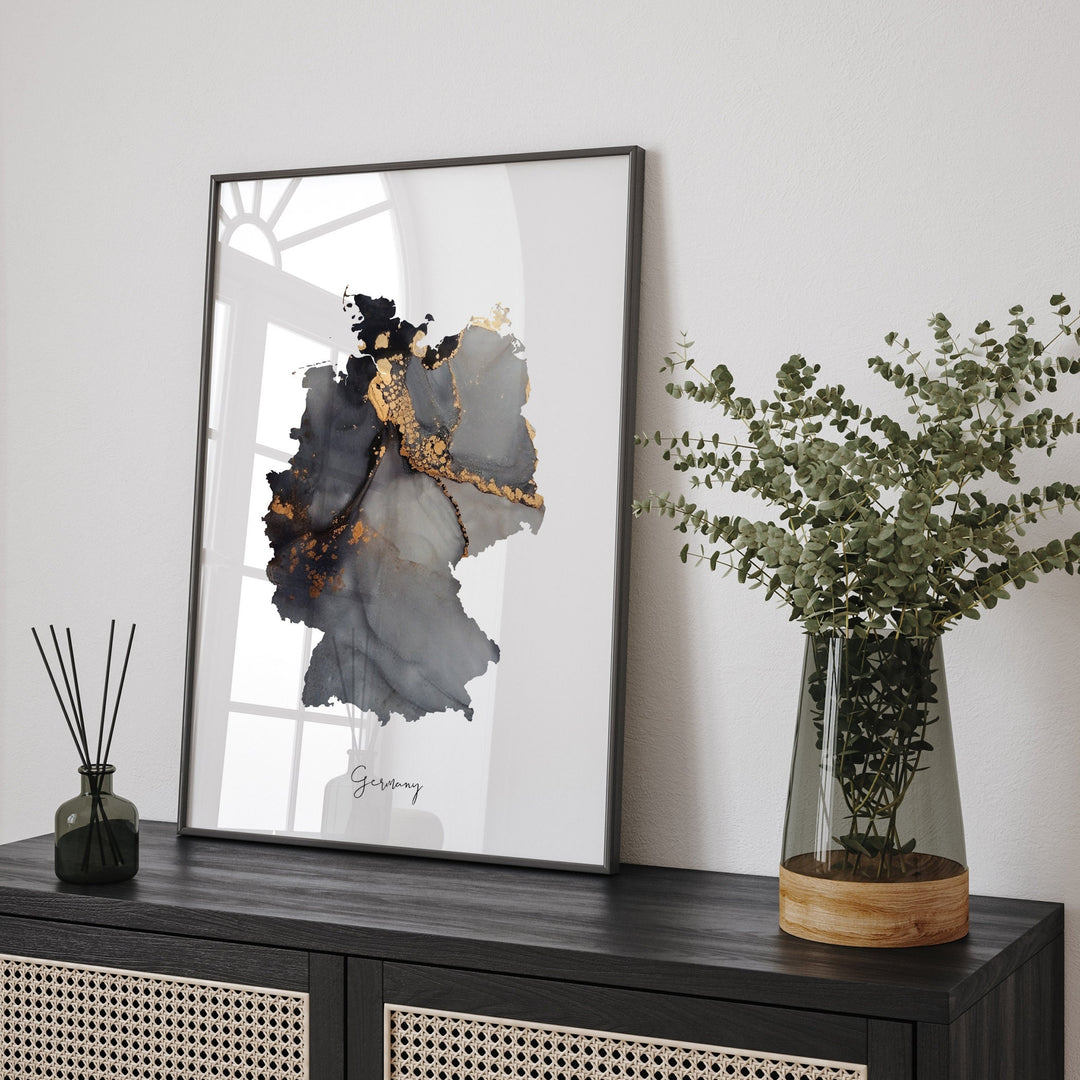Germany Map Black & Gold Wall Art Print [EV]