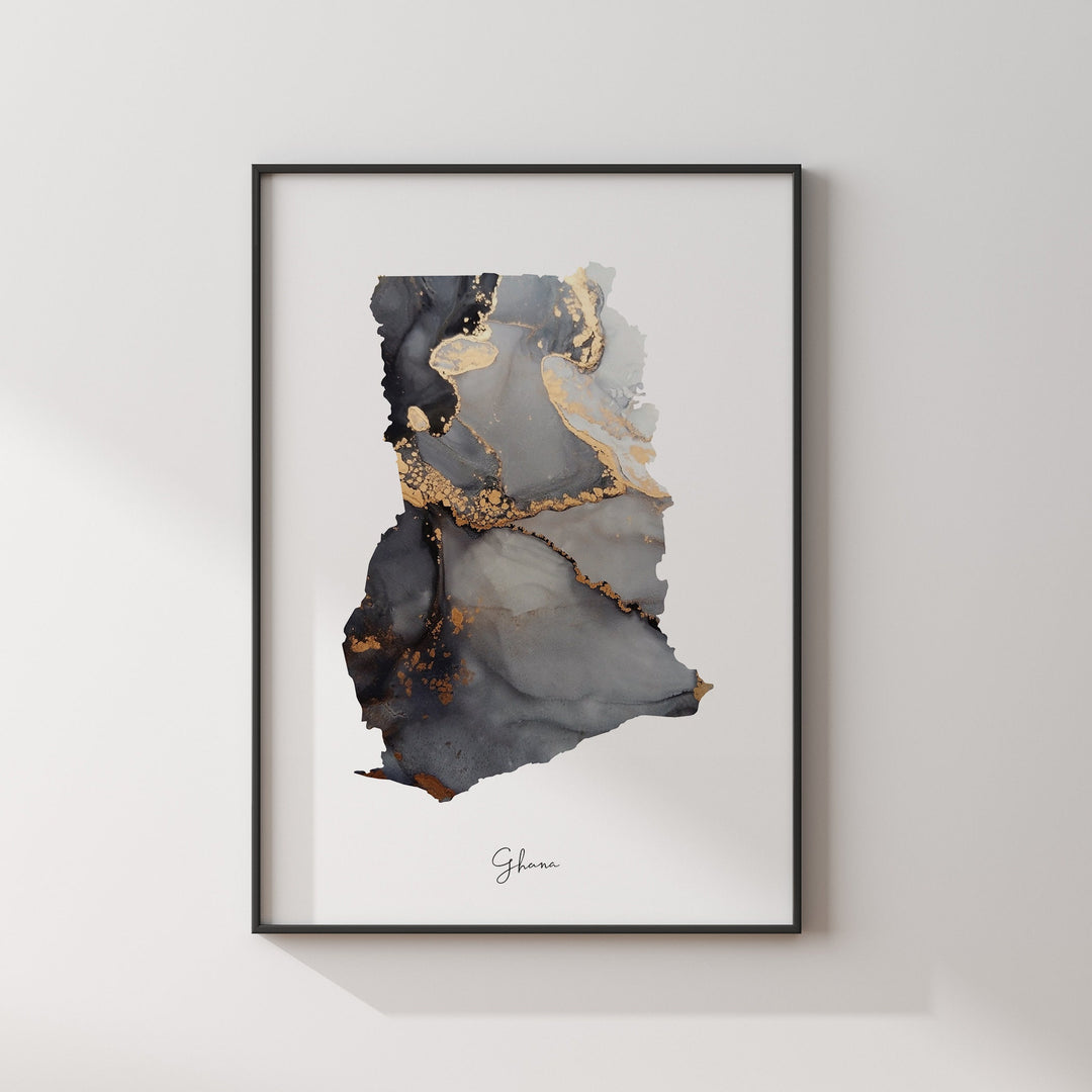 Ghana Map Black & Gold Wall Art Print [EV]