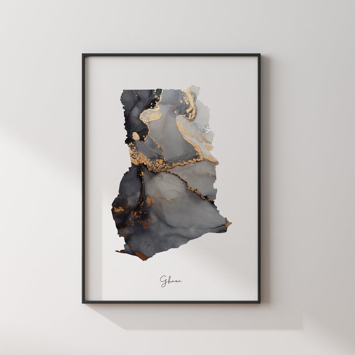 Ghana Map Black & Gold Wall Art Print [EV]