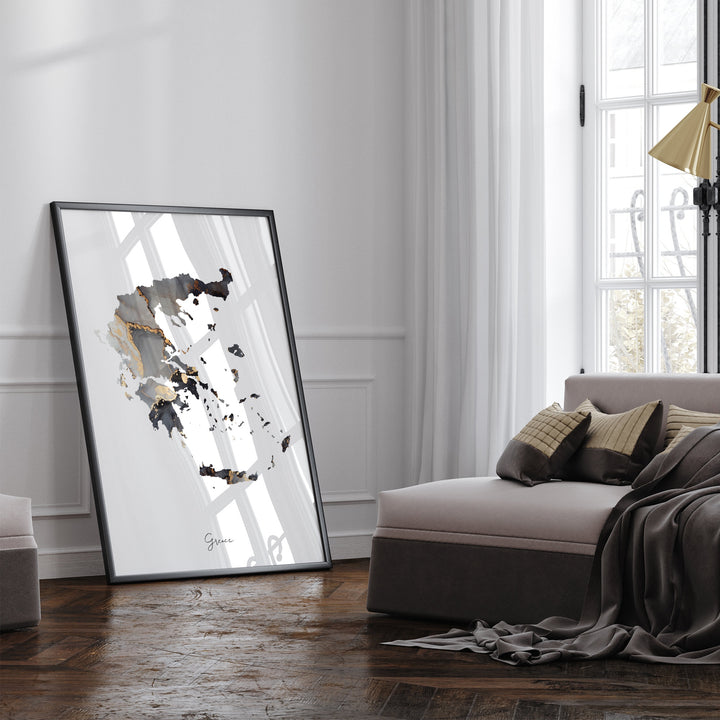Greece Map Black & Gold Wall Art Print [EV]