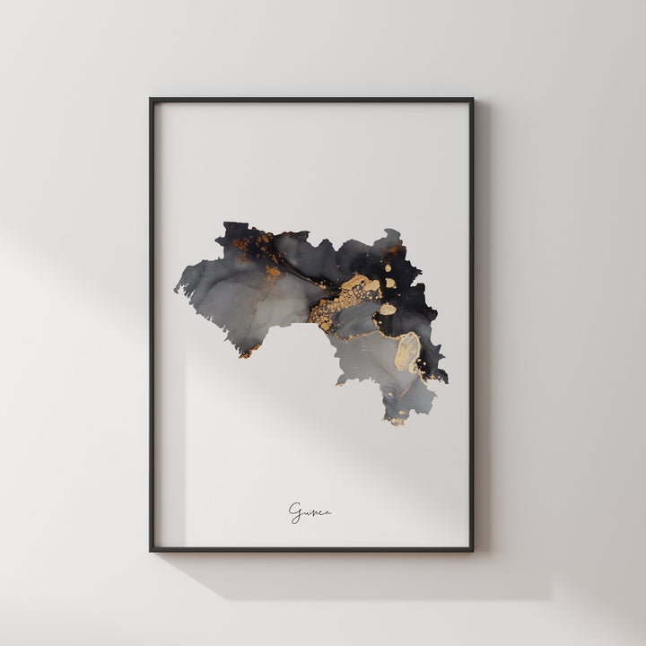 Guinea Map Black & Gold Wall Art Print [EV]