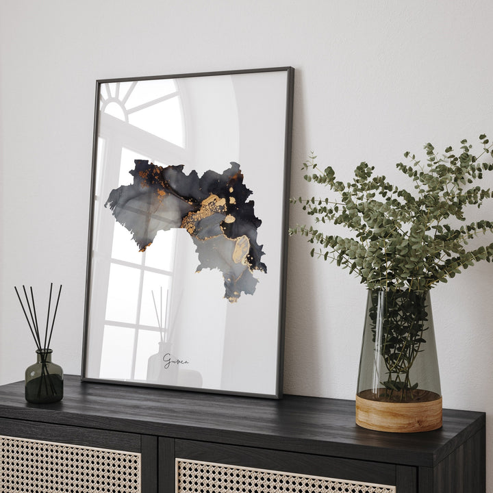 Guinea Map Black & Gold Wall Art Print [EV]