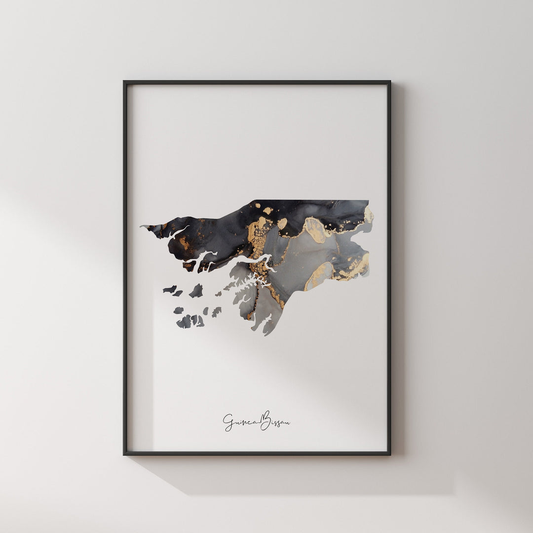 Guinea-Bissau Map Black & Gold Wall Art Print [EV]
