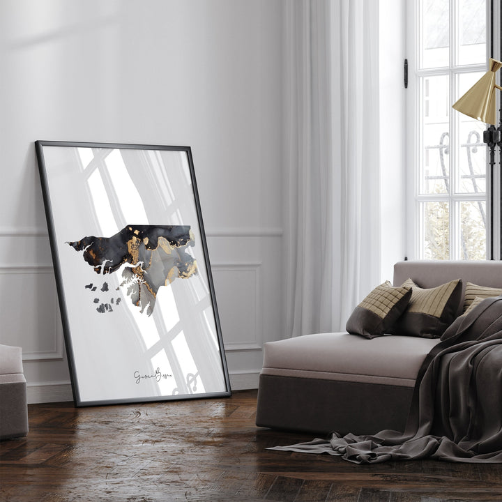 Guinea-Bissau Map Black & Gold Wall Art Print [EV]