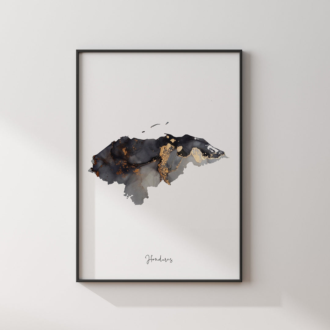 Honduras Map Black & Gold Wall Art Print [EV]