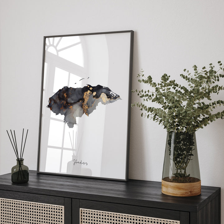 Honduras Map Black & Gold Wall Art Print [EV]