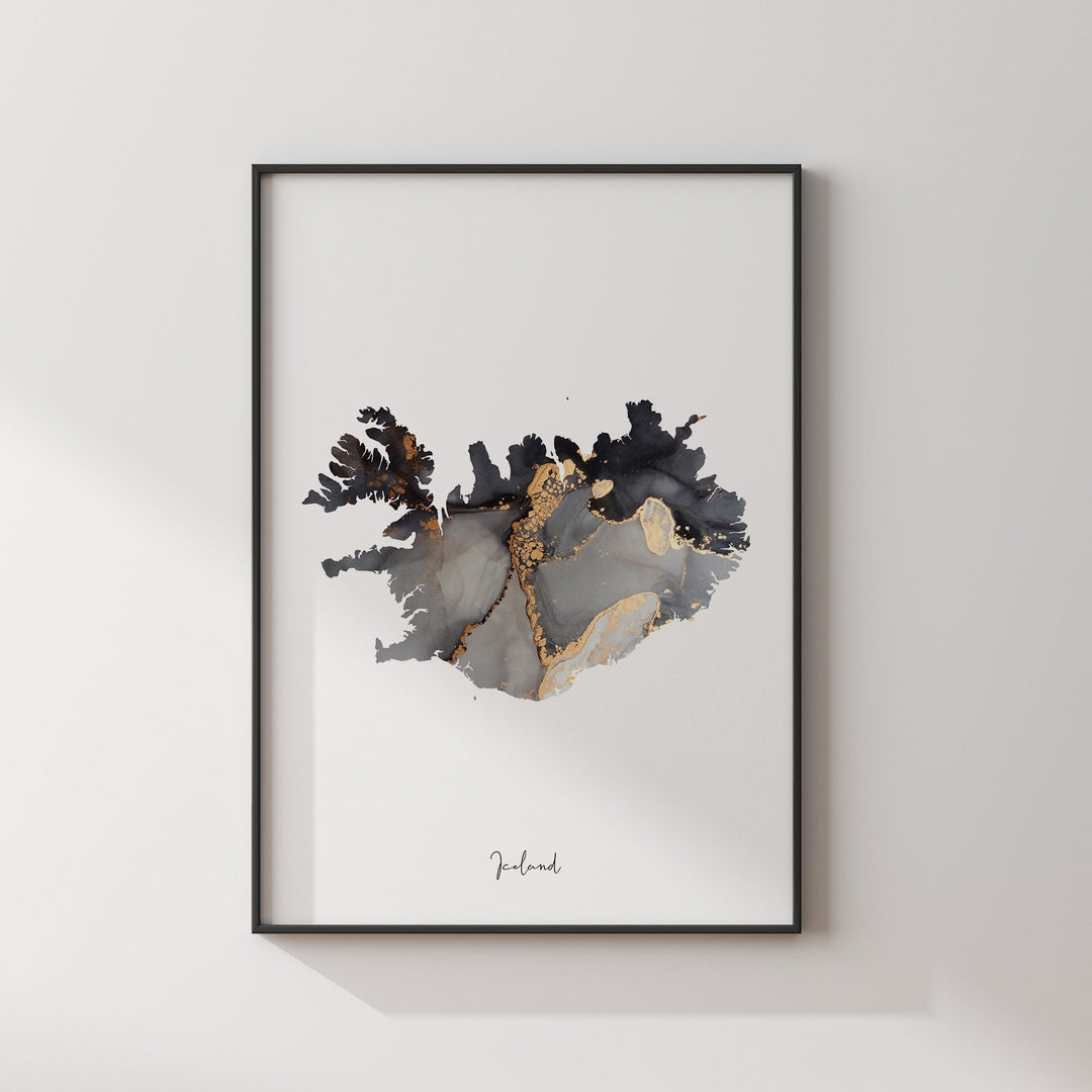 Iceland Map Black & Gold Wall Art Print [EV]