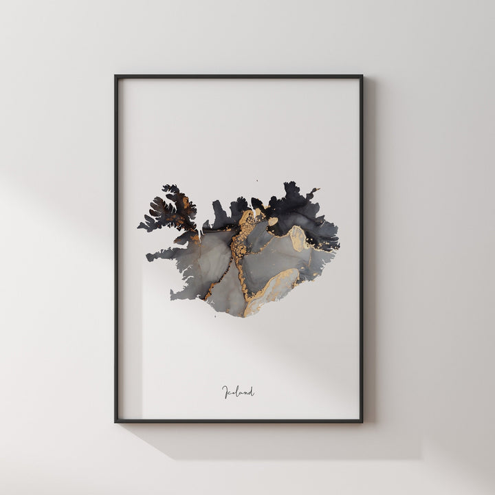 Iceland Map Black & Gold Wall Art Print [EV]