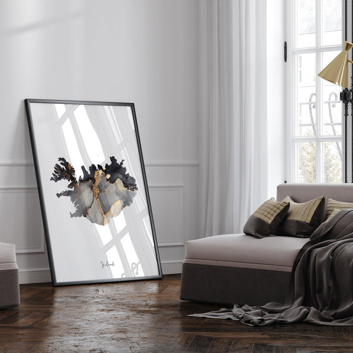 Iceland Map Black & Gold Wall Art Print [EV]