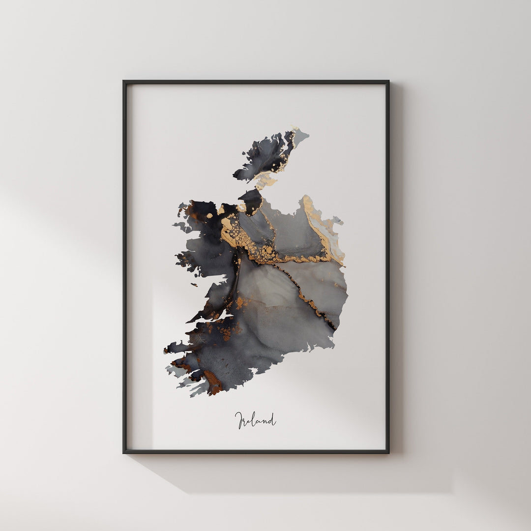 Republic of Ireland Map Black & Gold Wall Art Print [EV]
