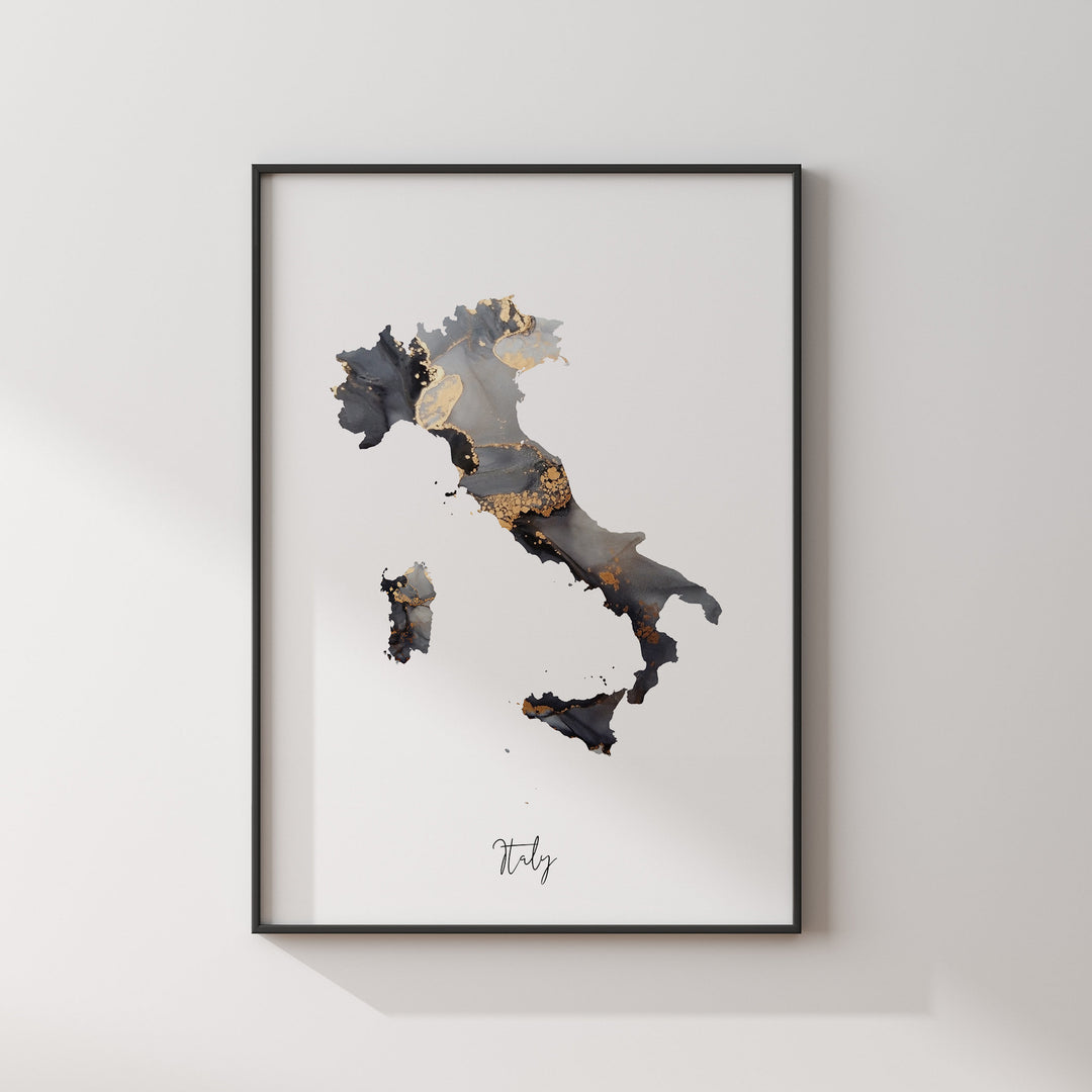 Italy Map Black & Gold Wall Art Print [EV]