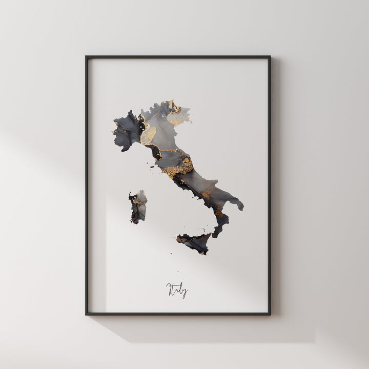 Italy Map Black & Gold Wall Art Print [EV]