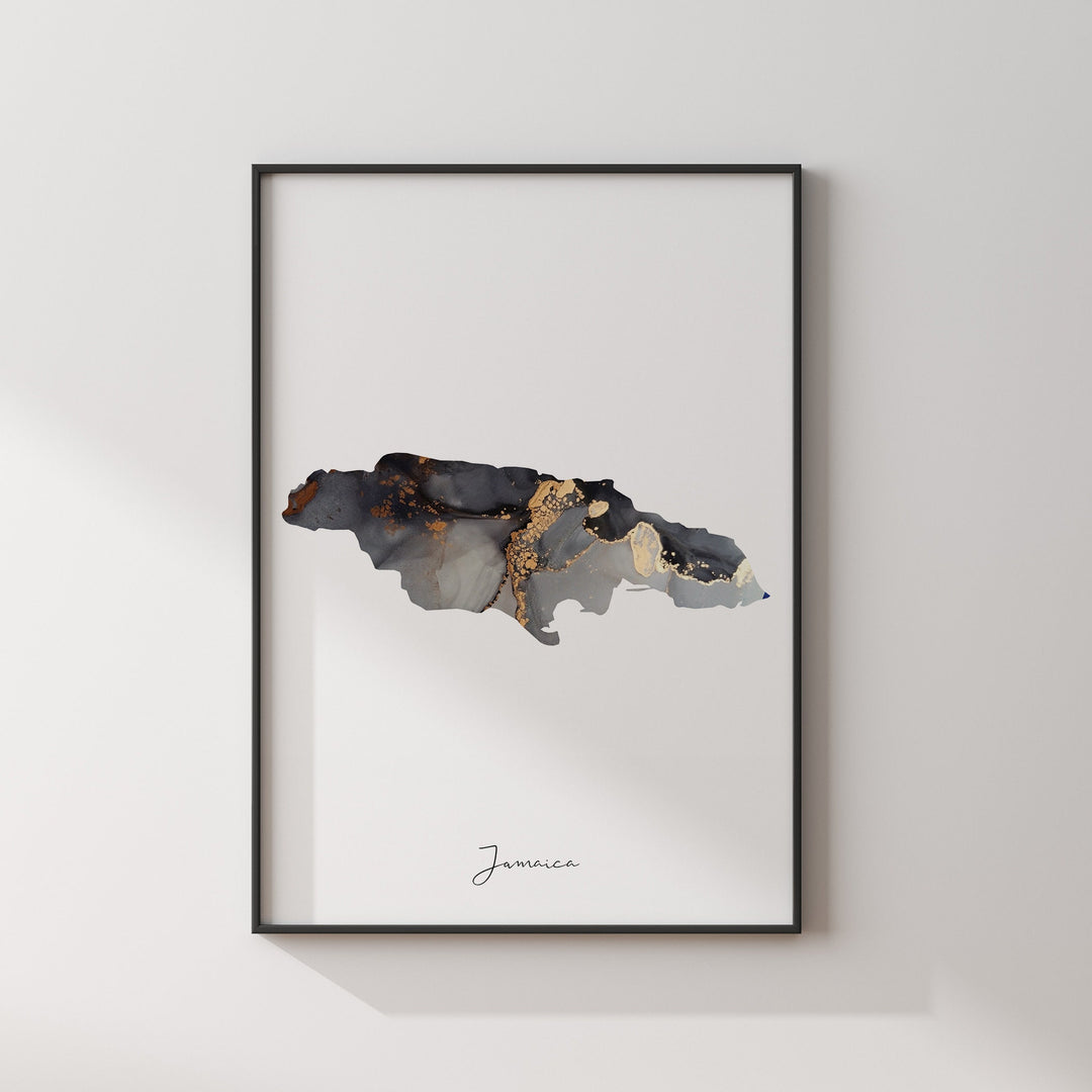 Jamaica Map Black & Gold Wall Art Print [EV]