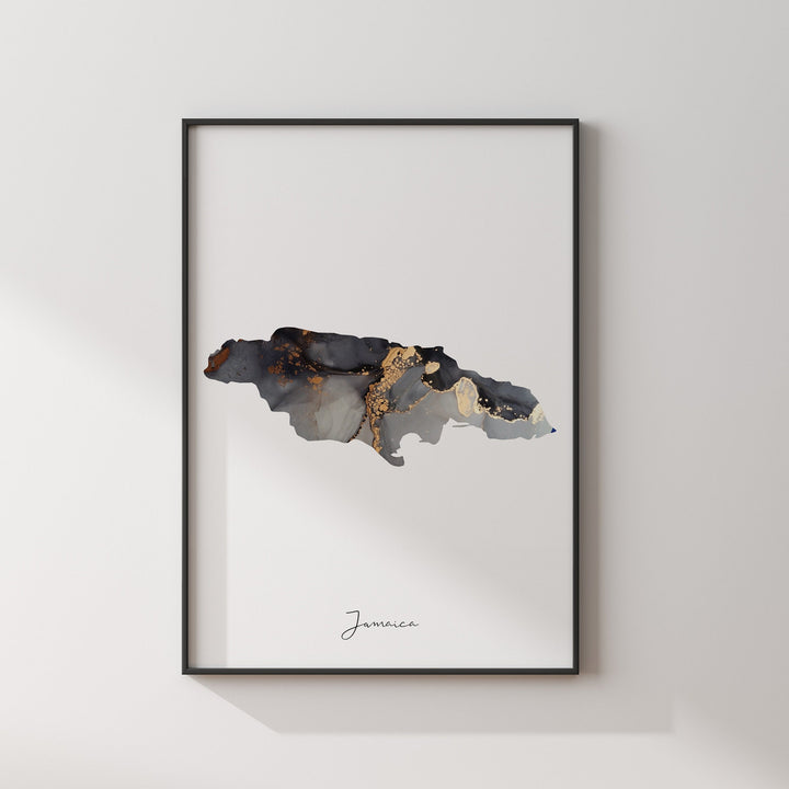 Jamaica Map Black & Gold Wall Art Print [EV]