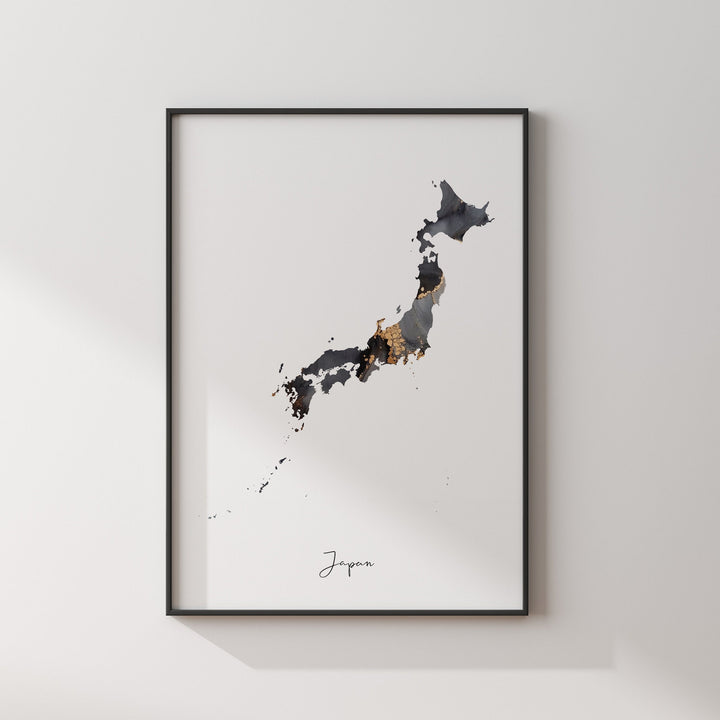 Japan Map Black & Gold Wall Art Print [EV]