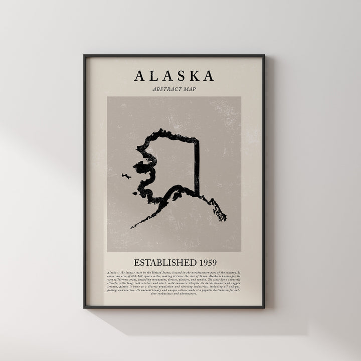 Abstract Alaska Map Vintage Wall Art Print US State | United States of America | USA Travel Poster