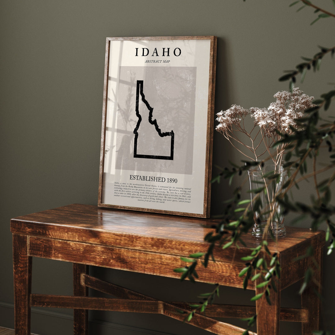Abstract Idaho Map Vintage Wall Art Print US State | United States of America | USA Travel Poster
