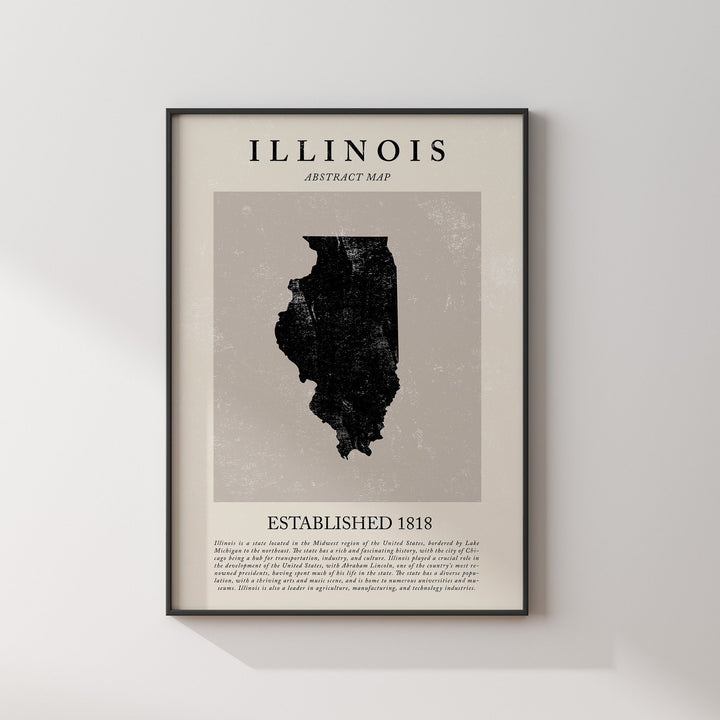 Abstract Illinois Map Vintage Wall Art Print US State | United States of America | USA Travel Poster