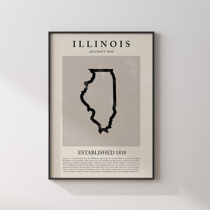 Abstract Illinois Map Vintage Wall Art Print US State | United States of America | USA Travel Poster