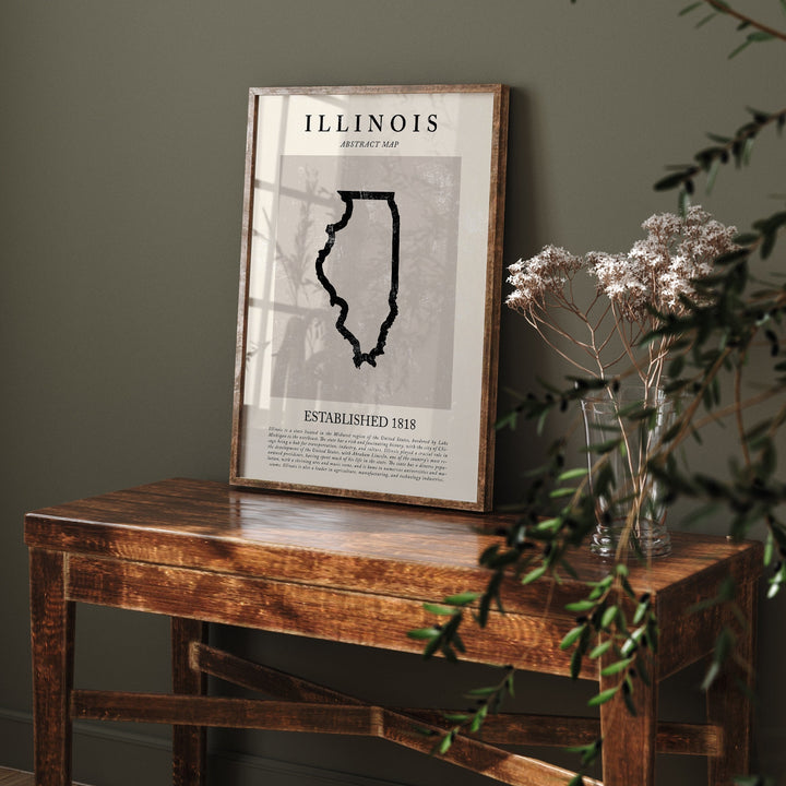 Abstract Illinois Map Vintage Wall Art Print US State | United States of America | USA Travel Poster