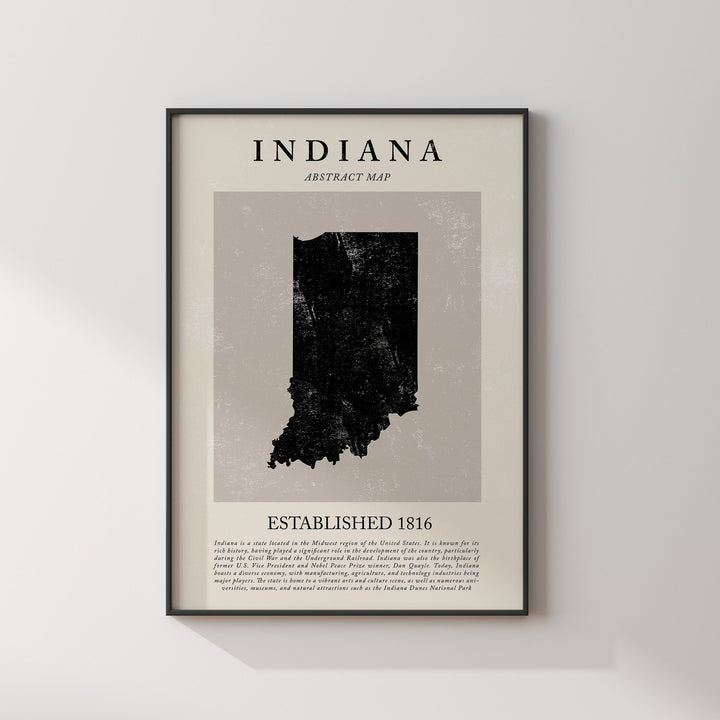 Abstract Indiana Map Vintage Wall Art Print US State | United States of America | USA Travel Poster